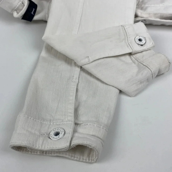 2/$25White button up fitted white denim  cropped Y2K mini jean jacket sz medium - Picture 11 of 17
